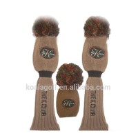 hot sale wool knitting pompom golf club head cover